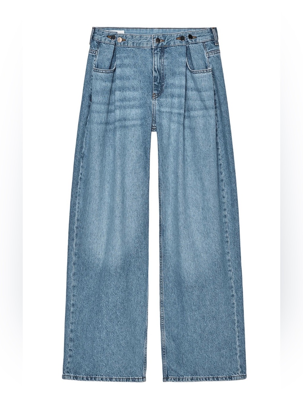 Zara Light Blue Wide-Leg Pleated Jeans